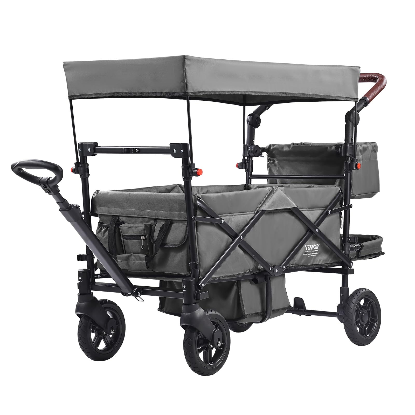 VEVOR Passeggino Wagon per 2 Bambini, Passeggino Pieghevole con Maniglia Regolabile, Tettuccio Rimovibile, Lmbracatura Circolare, 4 Ruote Freni Passeggino Portatile Multifunzione Campeggio, Grigio