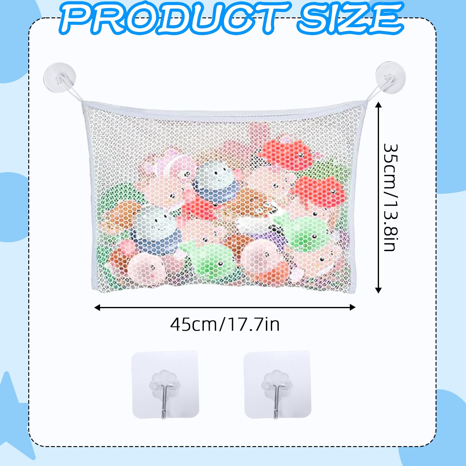 Red de Almacenamiento para Juguetes de Baño (35x45cm) con Ventosas y Ganchos Adhesivos, Organizador Juguetes Niños, Bolsa de Malla para Baño y Bebés