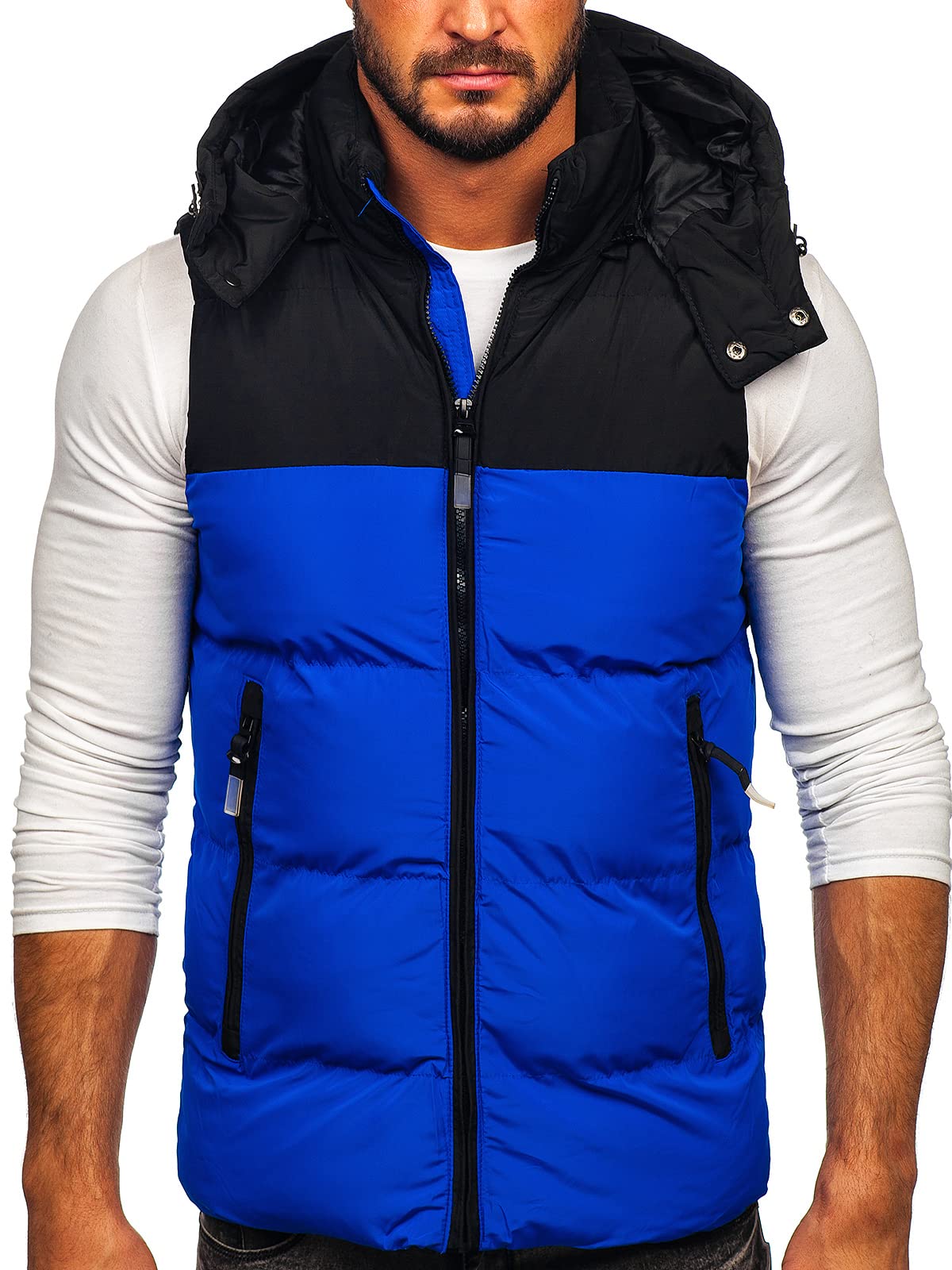 BOLF Uomo Gilet mezza stagione Autunnale Primaverile Trapuntato Cappuccio a zip Piumino Cerniera lampo Tempo libero Sport Fitness Basic Outdoor Style Mix 1U1