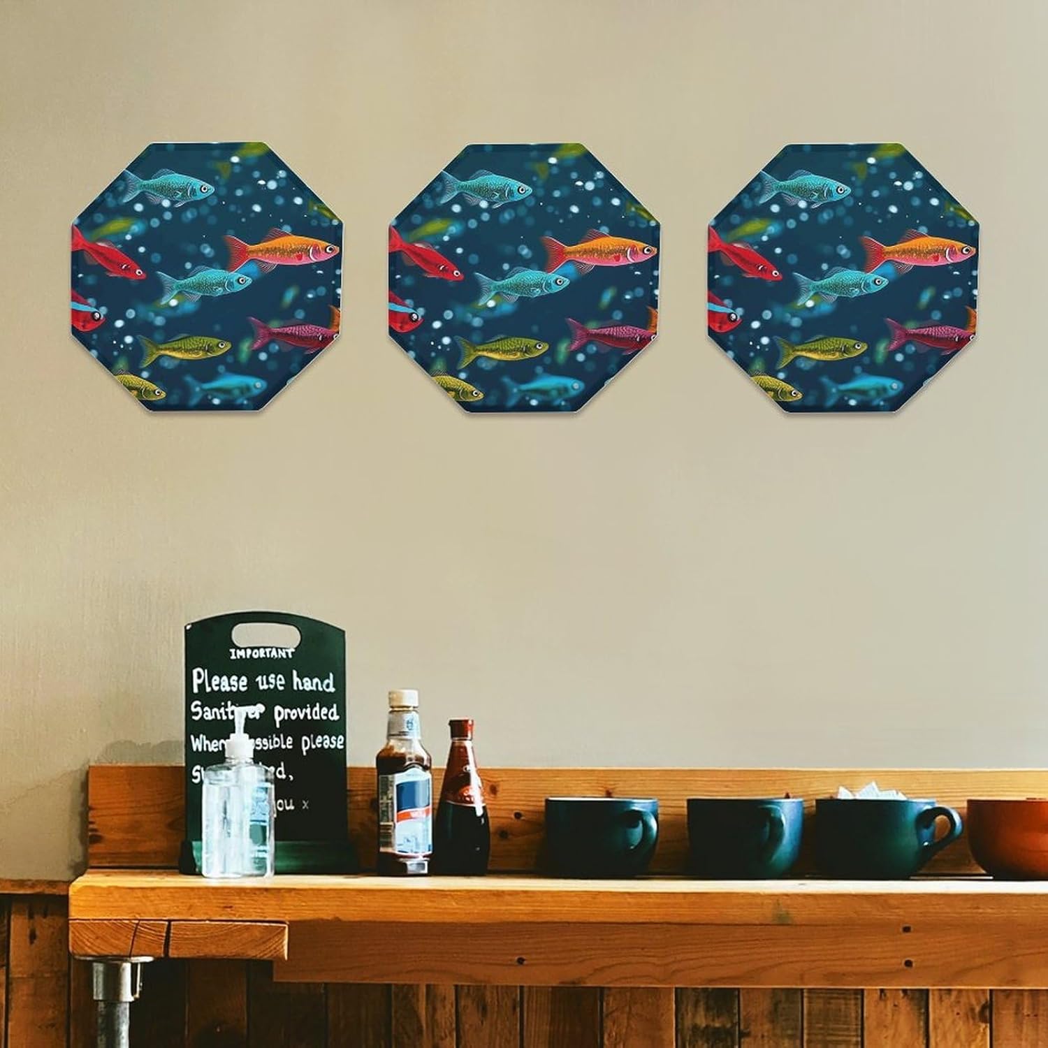 Ctagon Metal Sign for Home, Modern Display Plate for Kitchen, Underwater Colorful Minnows Plates Accent Hanging Wall Decorations 3PCS for Living Room, Bedroom, Hallway, Hotel