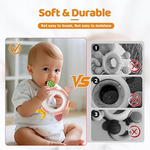 Miniatura 4 de Anillo de dentición para bebés de 3 a 12 meses, mordedor de silicona para aliviar el dolor de encías, juguete sensorial calmante para masticar,