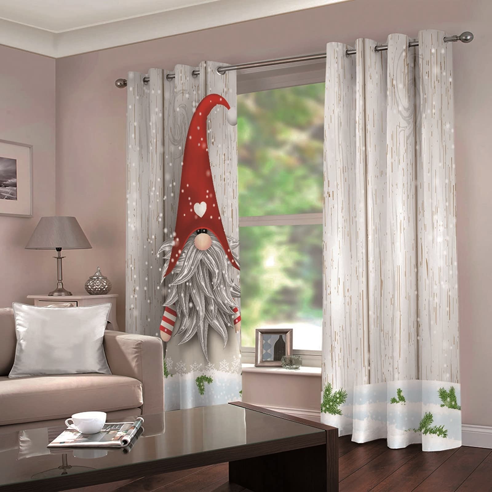 Tende per Finestre Babbo Natale con Il Cappello Rosso, Tende per Camera da Letto per Soggiorno, 214x274CM