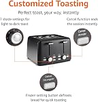 Amazon Basics 4 Grille-pain à tranches, avec 7 Réglages de brunissement, fentes extra larges pour les bagels et pains spéciaux, bacs en croûte amovibles faciles à nettoyer, Annuler/défroster/boutons de bagel, 1500W, noir & argent