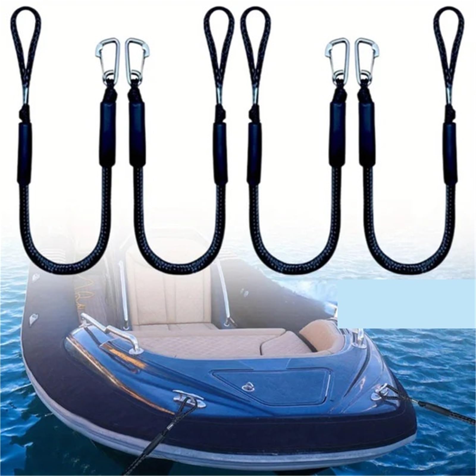 Lina cumownicza, 4 szt. Linie dokowe elastyczna lina morska liny do bungee opaski amortyzujące do jednostek pływających Jet Ski ponton kajak akcesoria do łodzi motorowych(Black-4PCS)