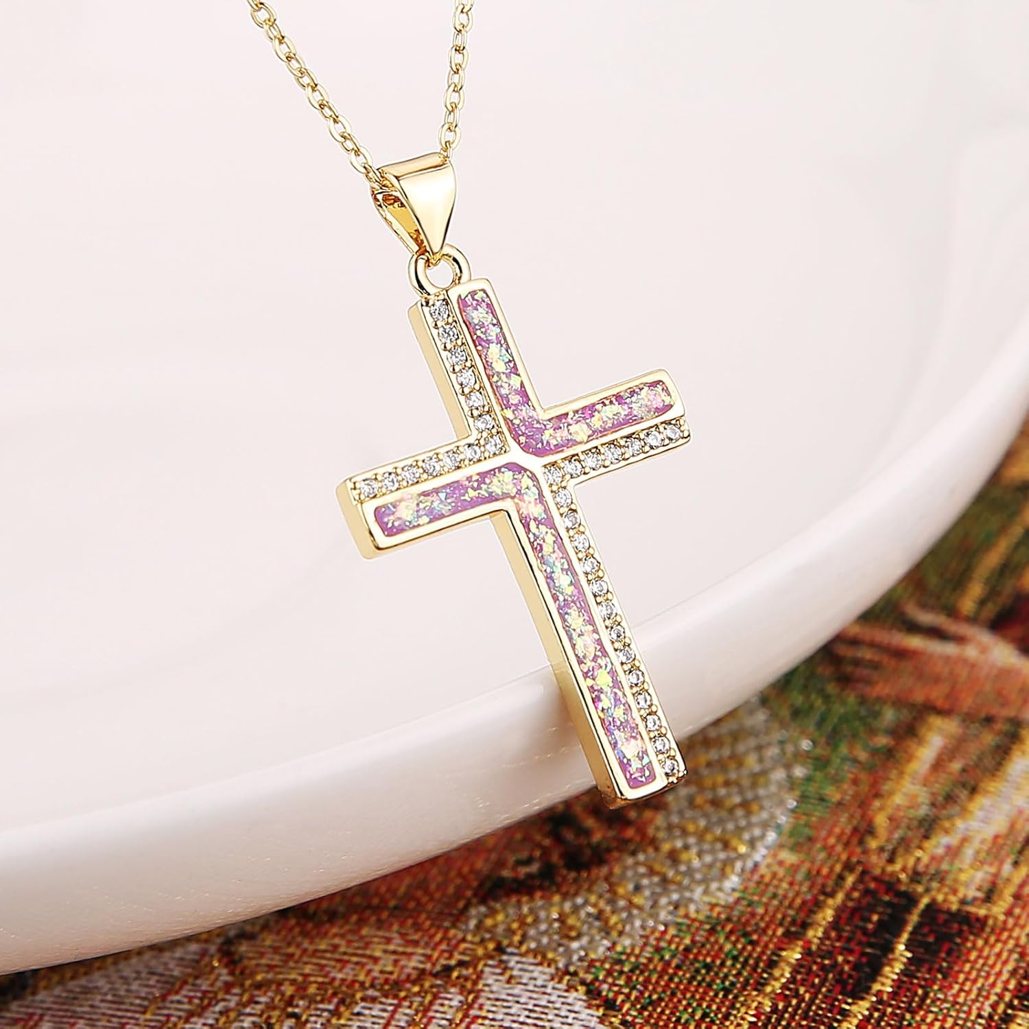 HZMAN 14K Gold Plated Cross Necklace for Women Dainty Cubic Zirconia Christian Pendant Necklace Jewelry Gift - Image 4