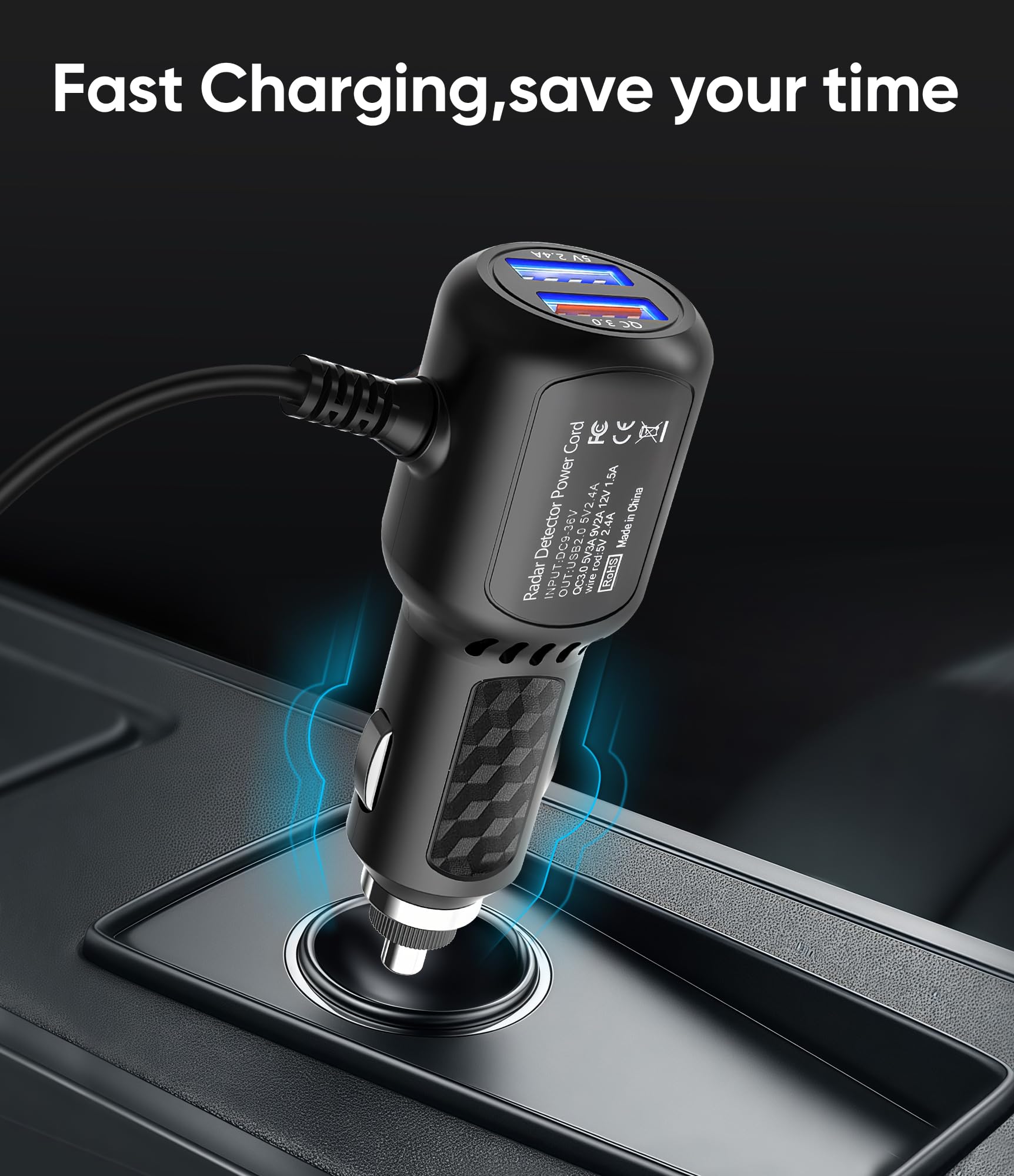 Caricabatterie da auto DC 12 V per lettore DVD portatile, adattatore di ricambio per accendisigari auto, cavo di alimentazione per Sylvania/DBPOWER/UEME/HDJUNTUNKOR/DRJ, cavo di ricarica USB a doppia
