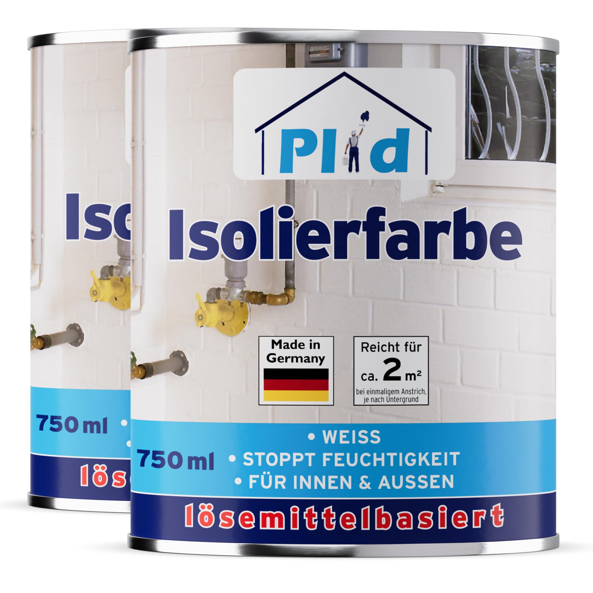Plid Isolierfarbe Weiß Matt | Sperrfarbe für Innen | 1,5 L | Anti Schimmel Farbe | Sperrgrund Wand Innen | gegen Nikotin-, Wasser- & Rußflecken | ca. 4 m² | Made in Germany