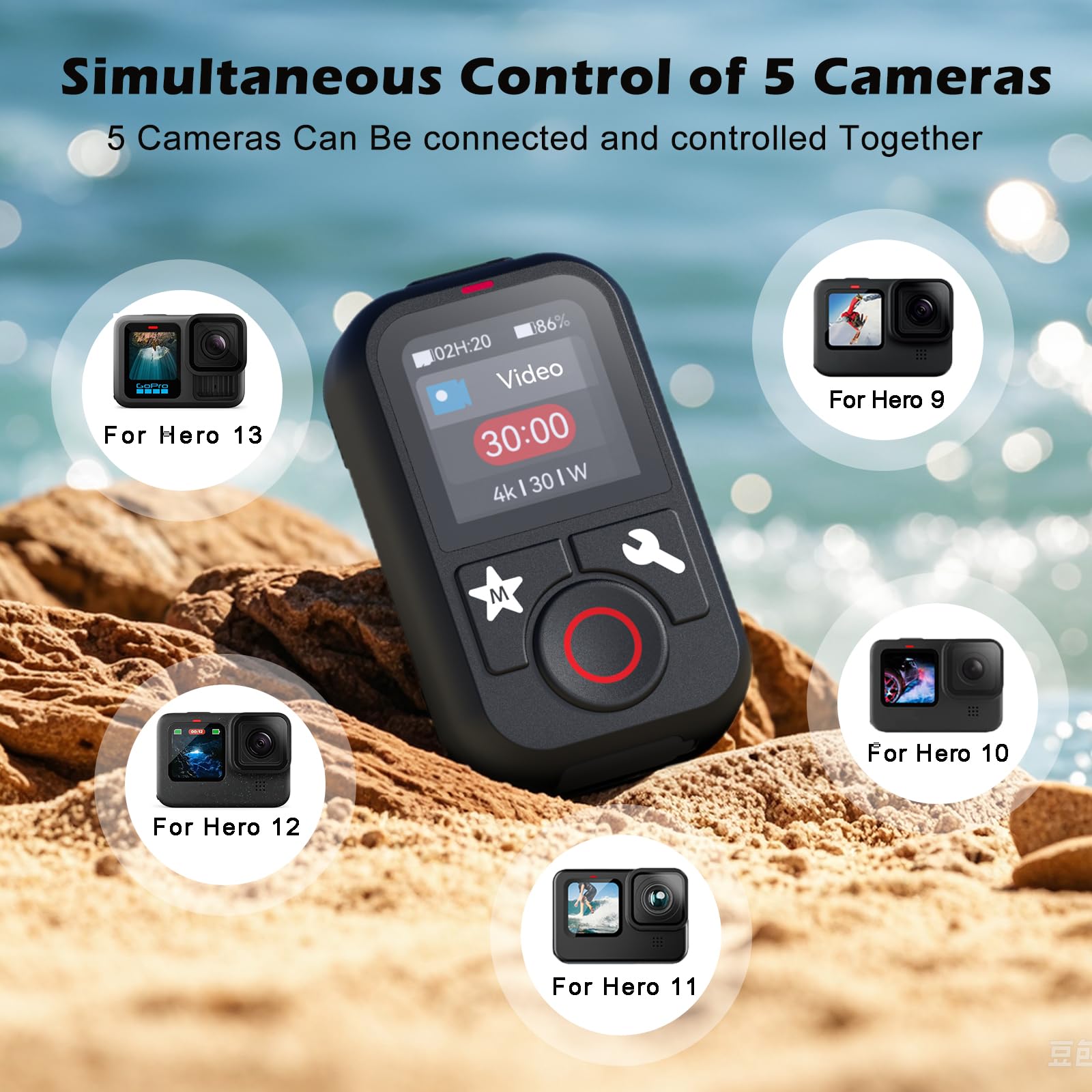 Telecomando Remote Controllo per GoPro Hero: Senza fili Bluetooth Controller fotocamera per GoPro Hero 13 12 11 10 9 8 Black MAX Telecomando con cinturino da polso Display LCD a colori