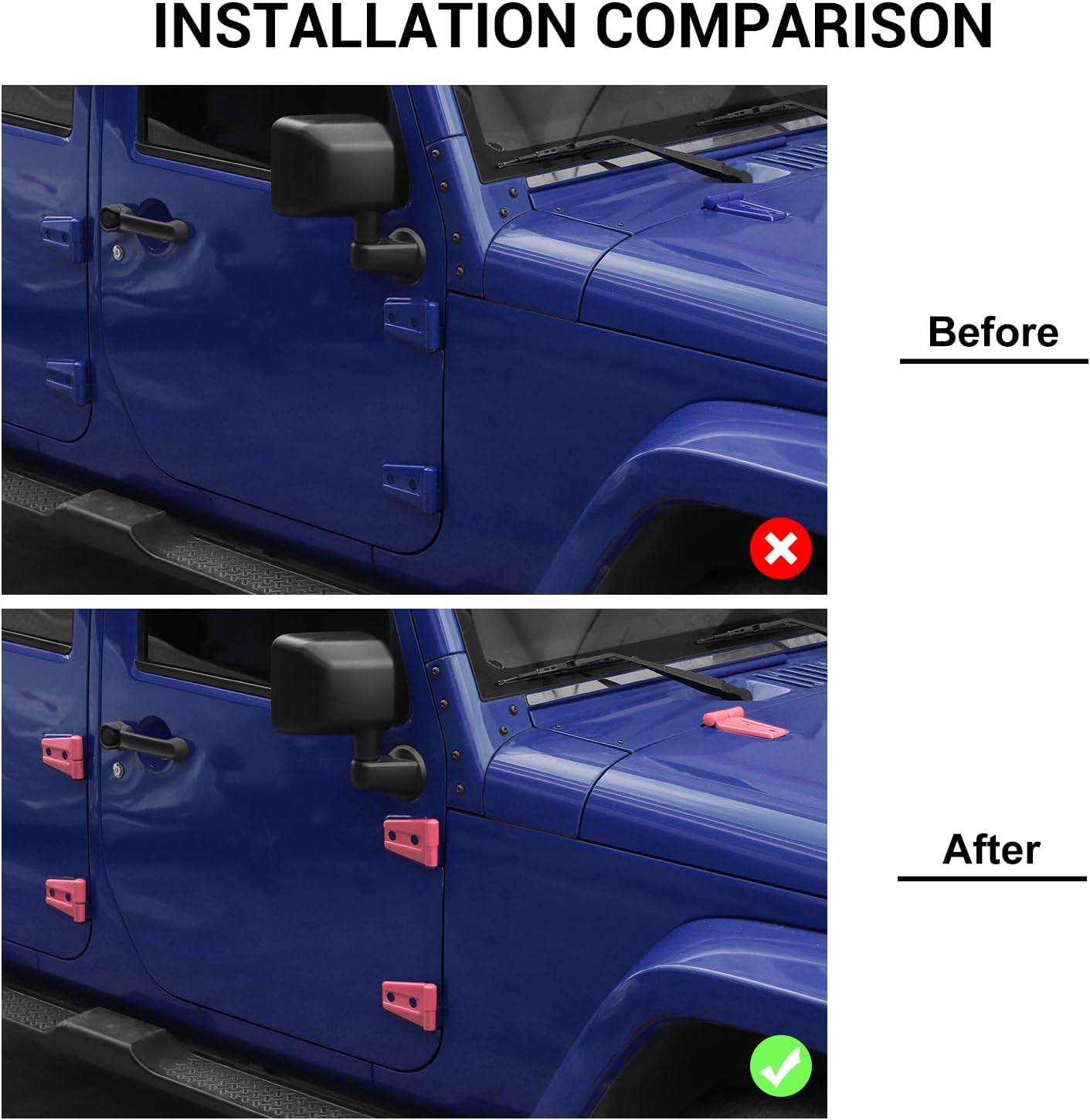 Jimen Compatible with Jeep Wrangler JK & Unlimited 4 Door 2007-2018, 30PCS Car Door Hinge & Hood Hinge Cover Exterior Trim Accessories (Pink)