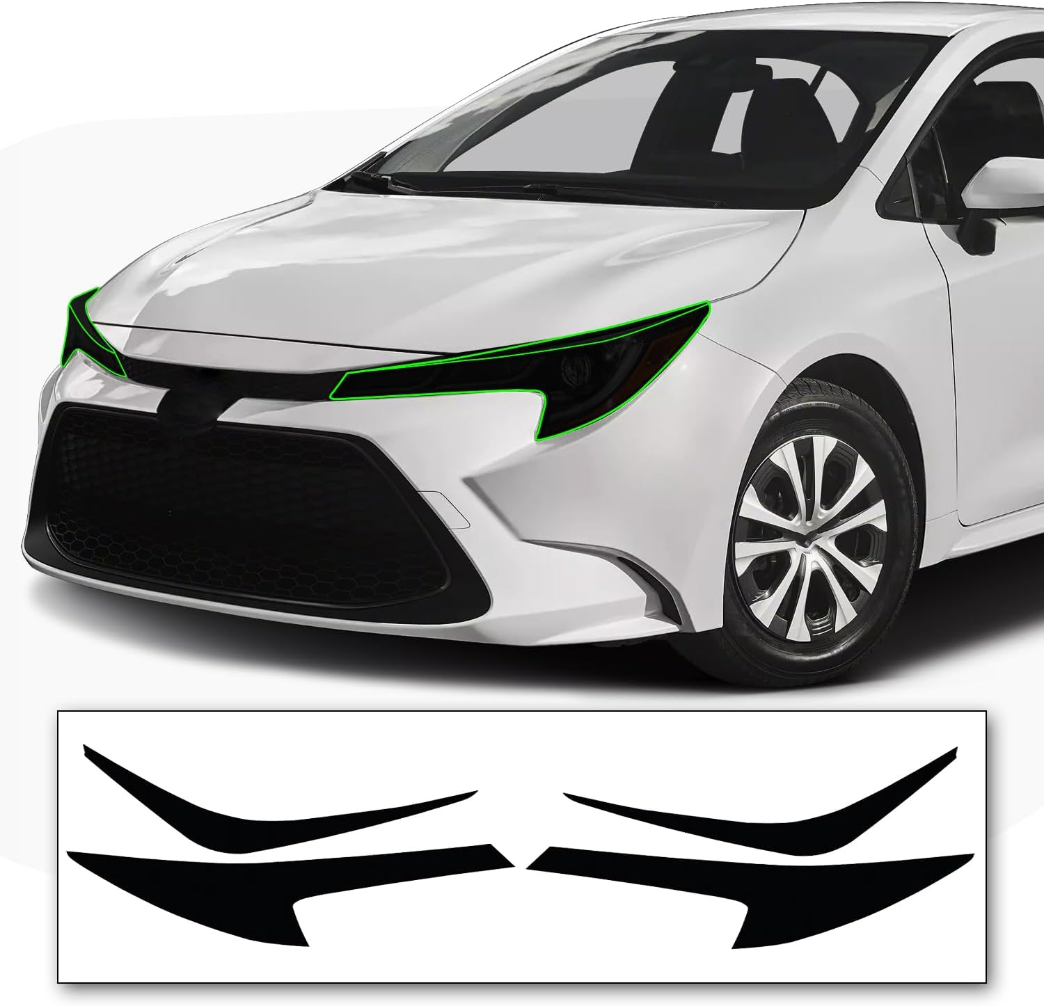 Pre-Cut Headlight & Eyelid Tint Kit Compatible with Toyota Corolla 2020-2021 | Precision Cut Stretchable PPF Vinyl Overlay Cover Wrap (Dark Smoke)