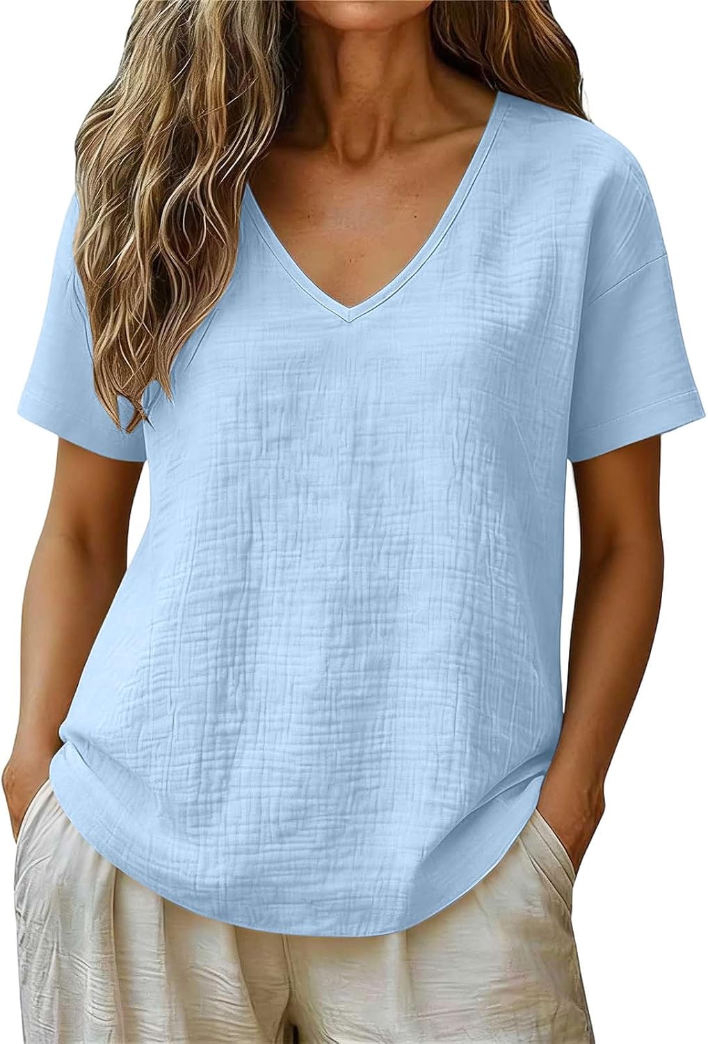 Womens T Shirts Summer Tops Trendy Short Sleeve V Neck | Womens Summer Tops Trendy Short Sleeve Shirts V Neck T Shirts Casual Solid Color Loose Blouses