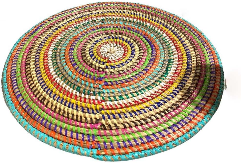 Senegal Placemats/African Bohemian Woven Seagrass Placemats/Natural Wicker Round Basket Placemats/Decorative Hanging Wicker Plates/Hanging Wall Decor (Multicolors)