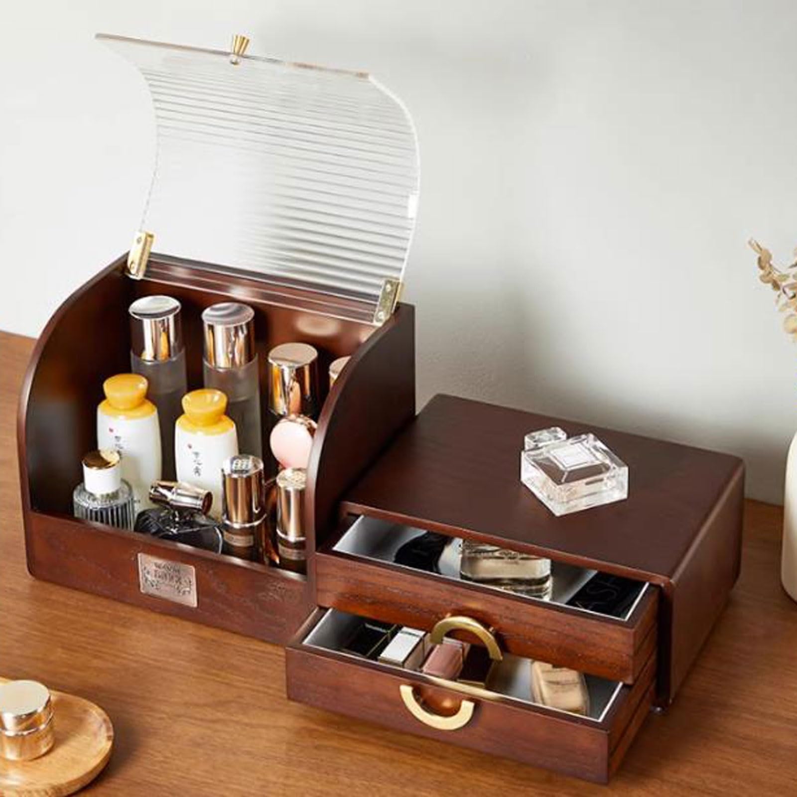 Organizzatore per Il Trucco, Organizzatore per Il Trucco Scatola per Cosmetici da Tavolo a 3 Strati Organizzatore per Il Trucco, Organizzatore per Il Trucco da Tavolo con separazione in legn