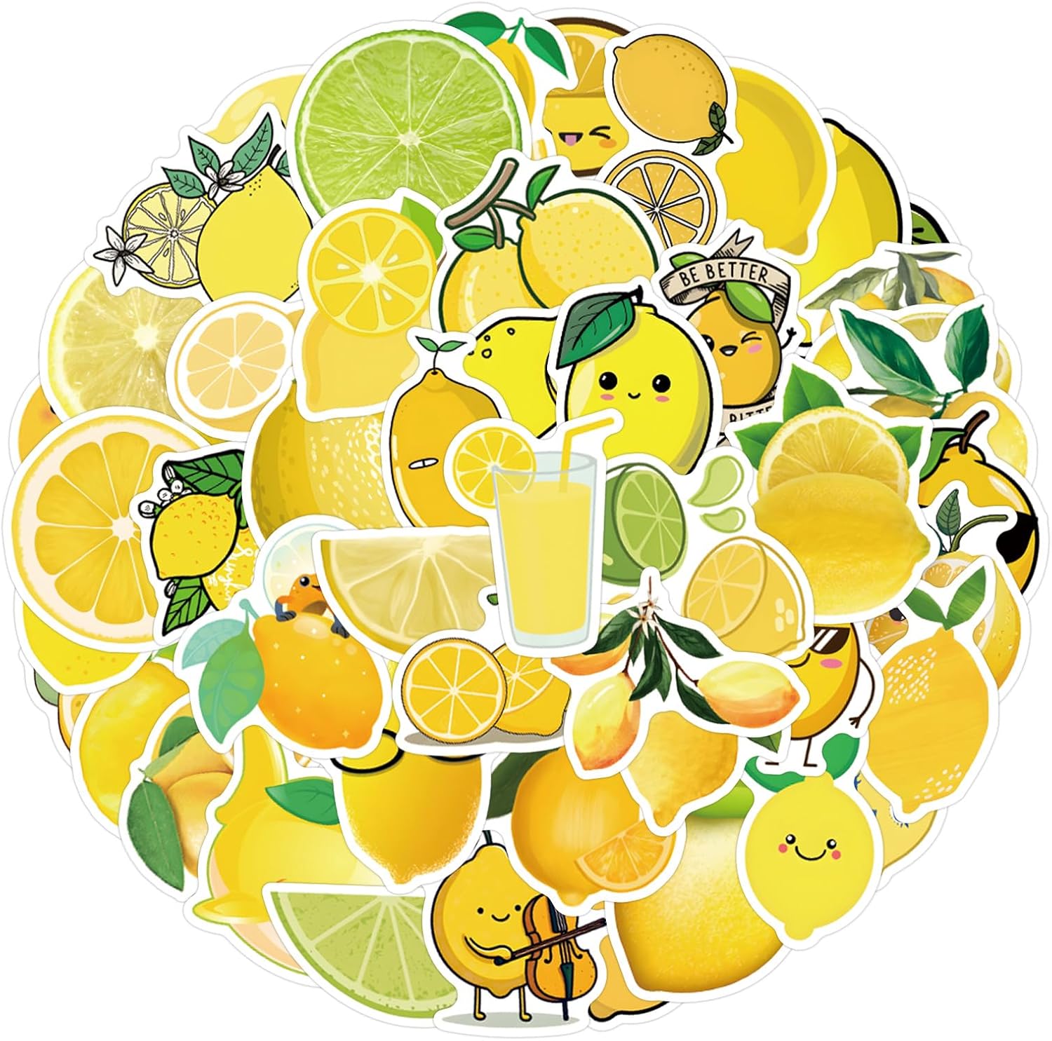 Love Lemon Stickers 60PCS Cute Cartoon Lemon Stickers for Kids,Love Fruit Waterproof Vinyl Cute Cartoon Sticker for Laptop, DIY Decoration,Scrapbook,Skateboard,Phone Case
