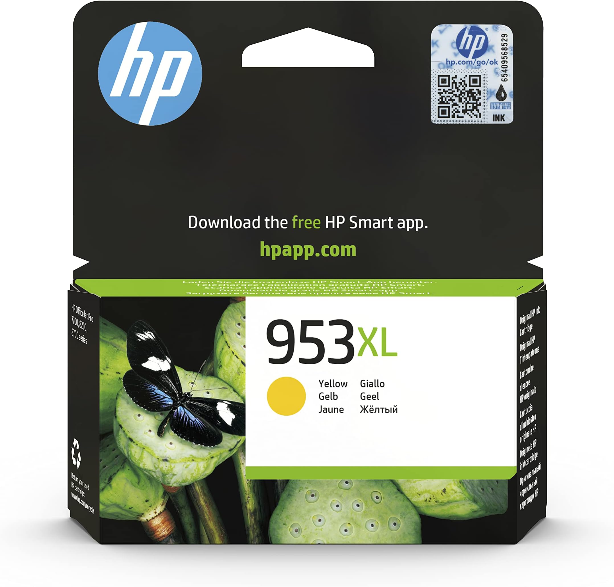 HP 953XL High Yield Yellow Original Ink Cartridge|Yellow|1450 pages|HP OfficeJet Pro 7720, 7730, 7740, 8120, 8720, 8730|F6U18AE.