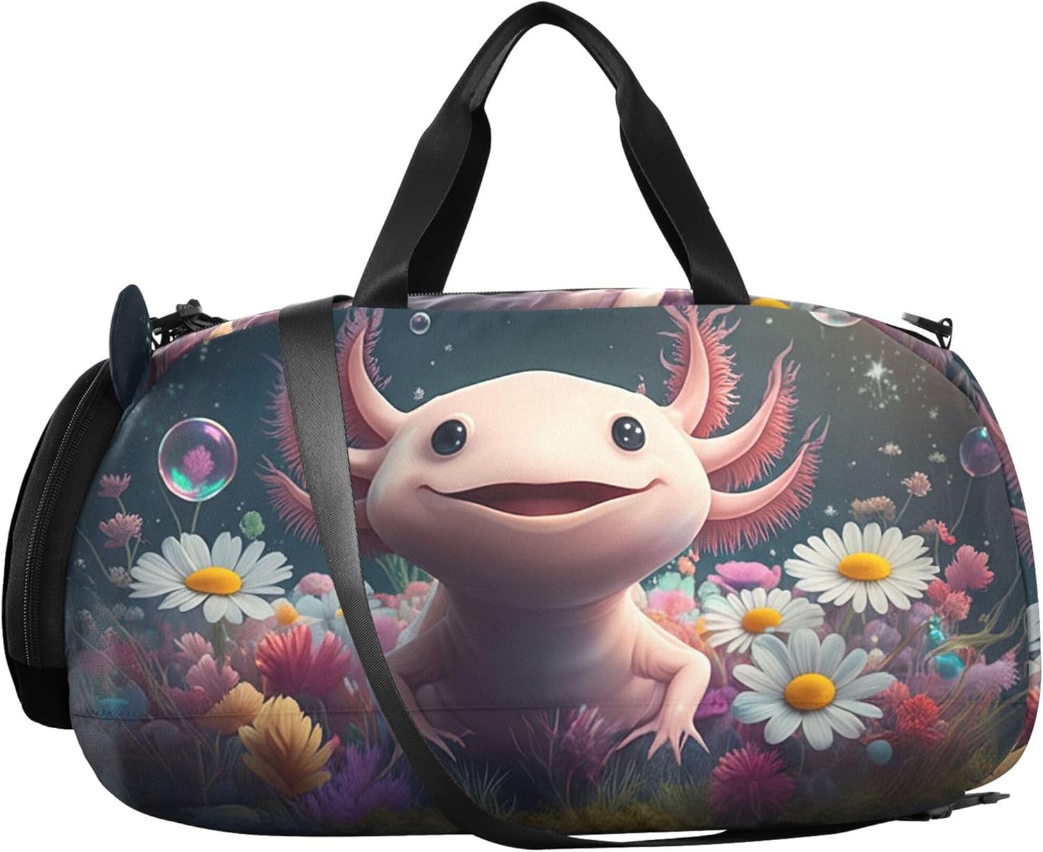 Cute Pink Axolotl Floral Girls Duffle Bags Travel Tote Weekend Duffel Overnight Gym Kids Luggage Carry on Duffel Bag Boy