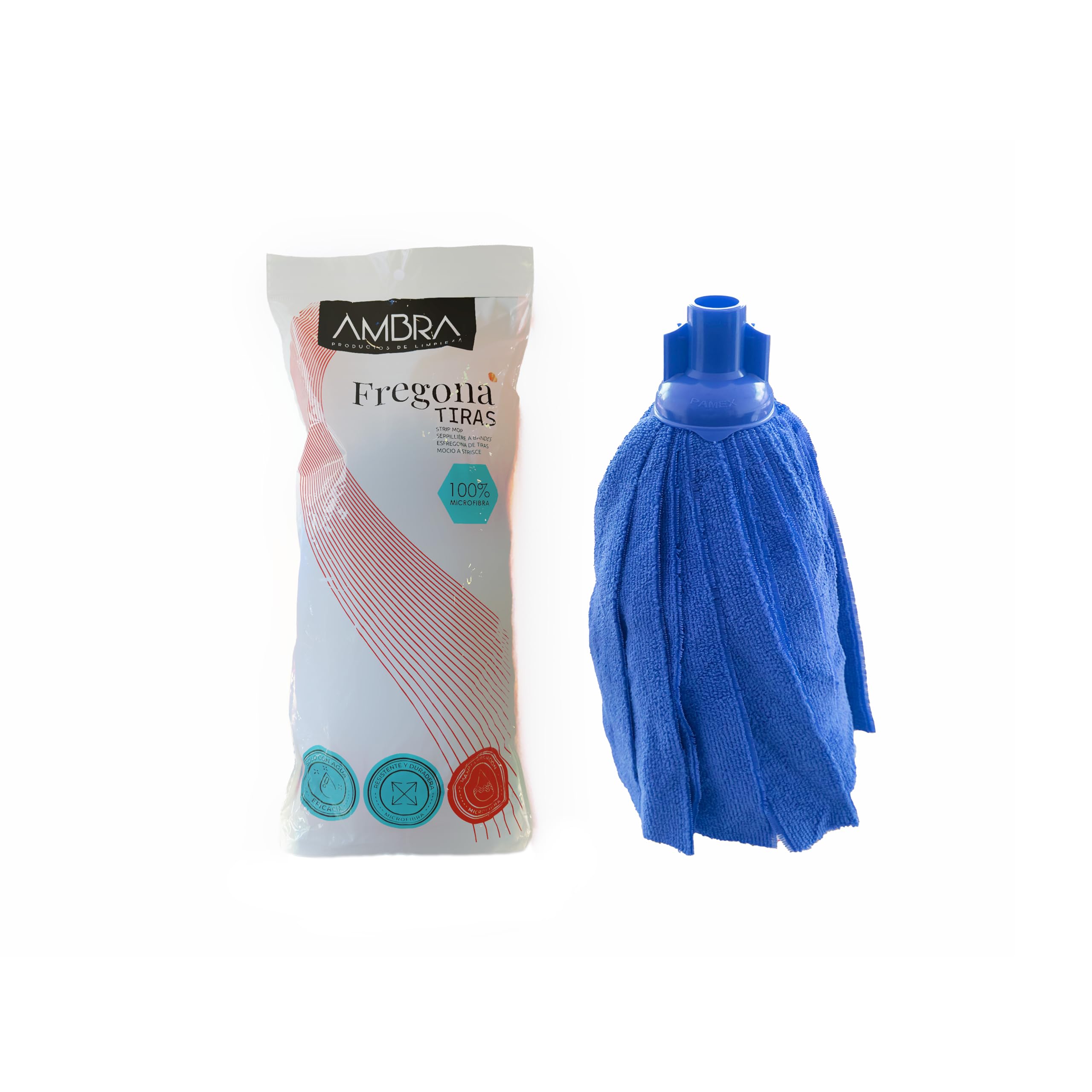 Pamex - Fregona Microfibra Tiras Ambra Azul - 24 Unidades