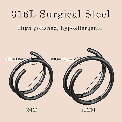 Miniatura 25 de 2 Pairs Double Hoop Earrings, Gold Cartilage Earrings for Women, Small Silver Helix Piercing Jewelry,Spiral Nose Ring Tiny Twist Earrings as Gift