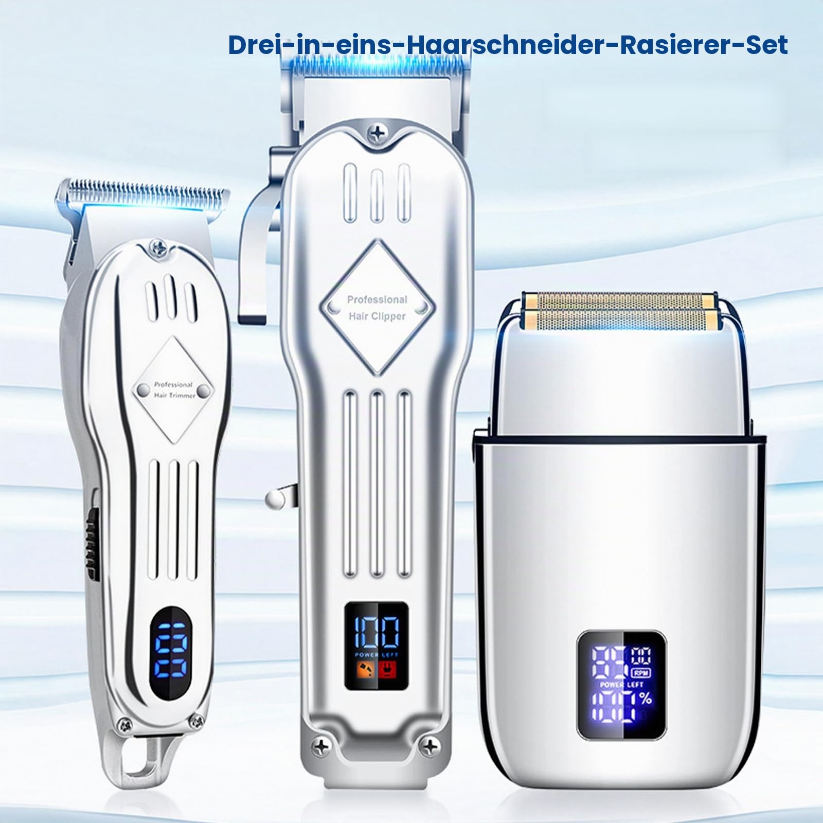Elektrischer Haarschneider für Männer, kabelloser Haarschneider, Bartschneider-Set, Herren-Haarschneideset für Friseure mit LCD-Display, 9 Führungskämmen, Geschenke für Männer