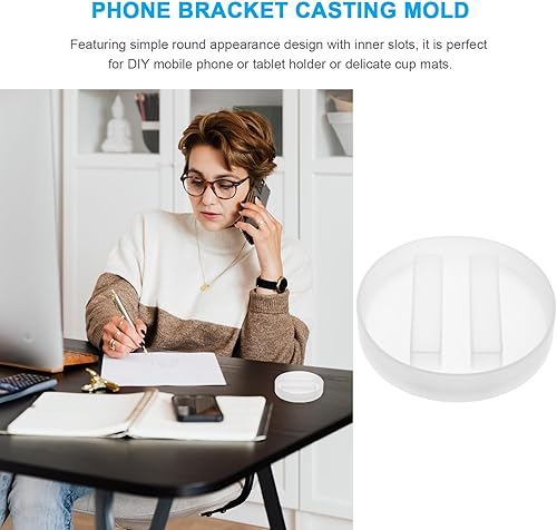 Miniatura 7 de TEHAUX Molde de resina para teléfono celular, soporte para teléfono celular, molde de resina de silicona, soporte redondo para teléfono móvil, molde