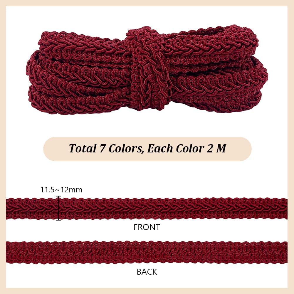 PH PandaHall 15.3 Yards 7 Colors Gimp Trim Braid Lace, 1/2 inch Centipede Braid Trim Decorative Craft Lace Ribbon Sewing Trim Polyester Gimp for Upholstery Curtain Costume Crafts Sewing