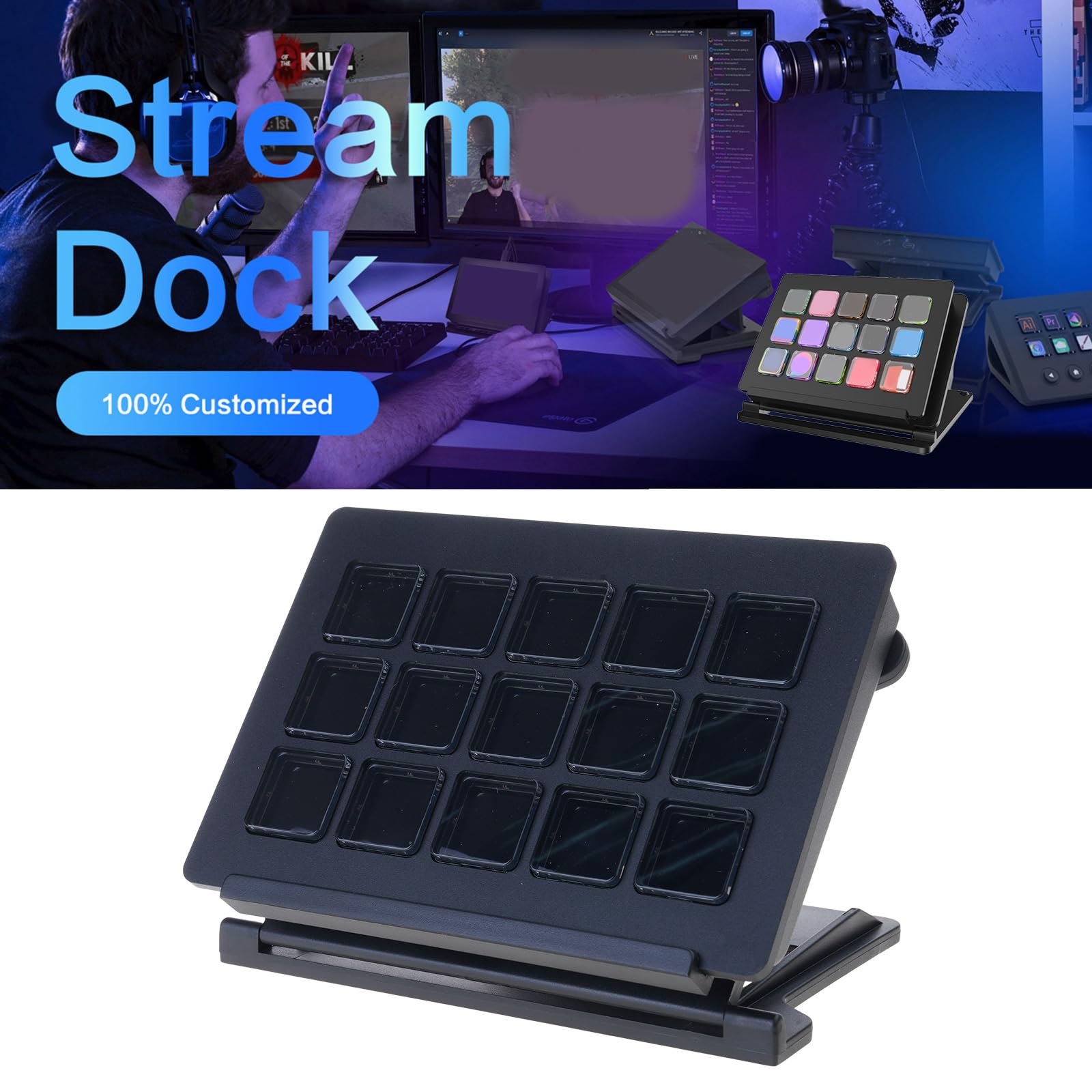 Dynamische LCD Tastatur mit 15 Tasten für Streaming, Alternative Befehlszentralen für Gaming, Live Übertragungen, Videobearbeitung, LCD Tastatur