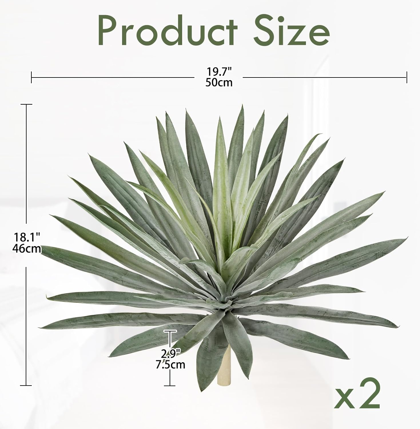 Briful Large Artificial Agave Plant Stems, 2 Pack 18.1in Faux Agave Plant Bushes Fake Agave Silk Plants for Outdoor Indoor Planter Filler DIY Garden Patio Home Decor