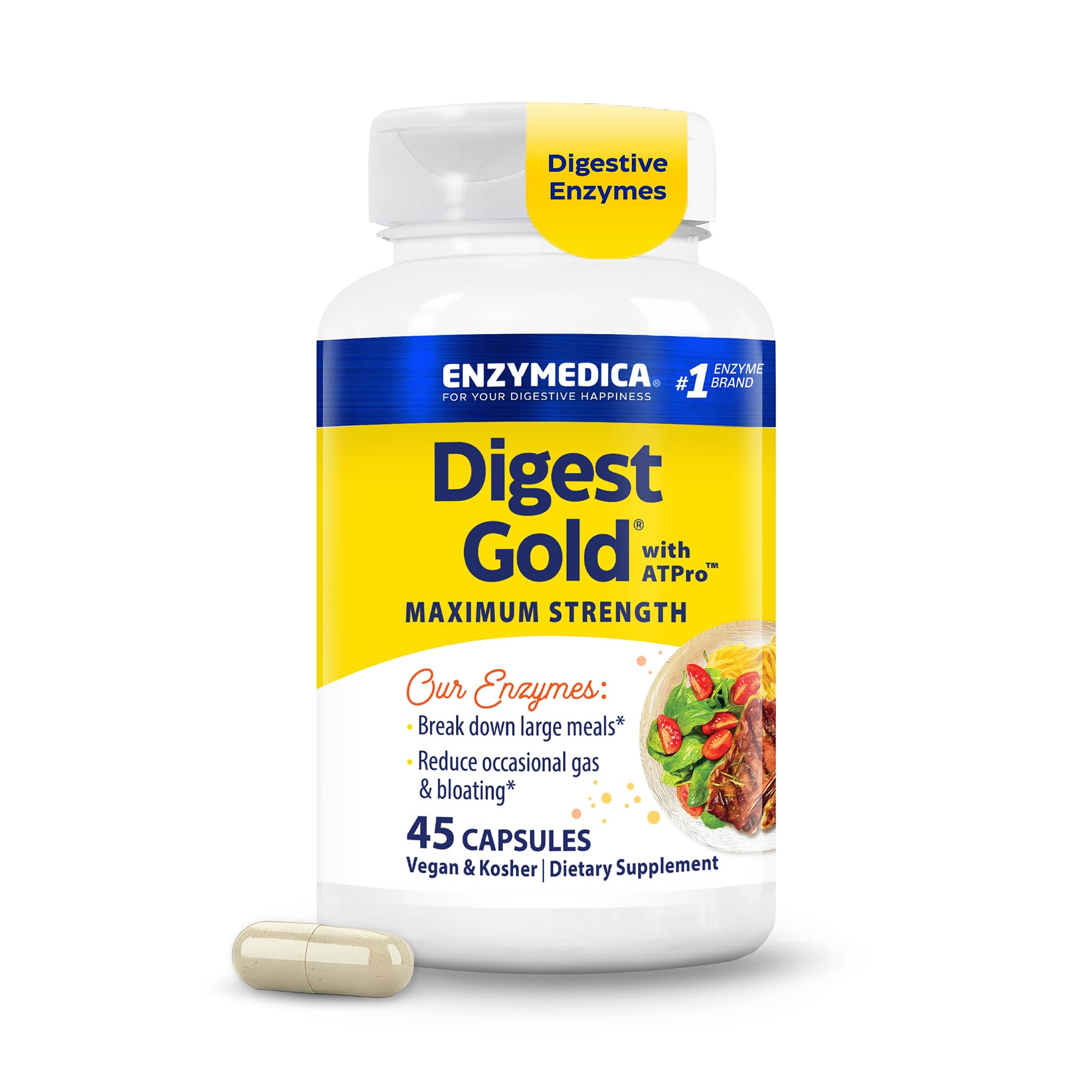 ENZYMEDICA - Digest Gold (45 Capsules) | Digestive Enzyme Supplement | Digestive Enzyme Blend with ATPro for Maximum Support, Nutrient Supplement, Gut Health Supplement, Vegan, Dairy Free