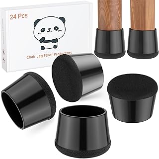 Meldel 24 PCS Silicone Chair Leg Floor Protectors Large (1.3"-1.4") Rubber Felt Furniture Pads Chair Legs Caps/Covers for Hardwood Floors, Tile from Scratches & Reduce Noise - Round, Black