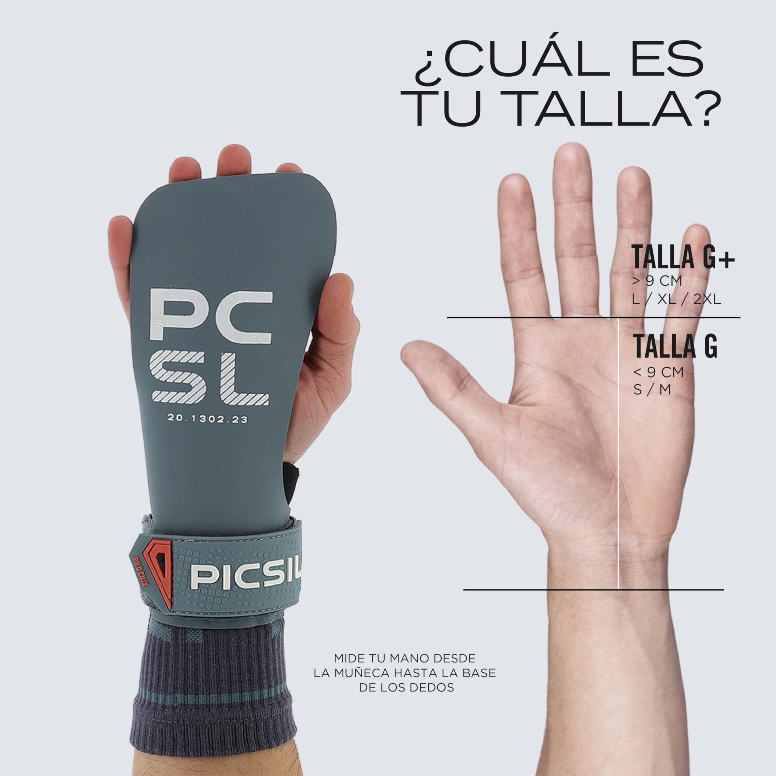 PICSIL Calleras Phoenix + Muñequeras + Bolsa, Uso Sin Magnesio, Agarre en Todas Superficies y Cualquier Tipo de Barra, Diseñadas para Todos los Atletas (Aqua, G+)
