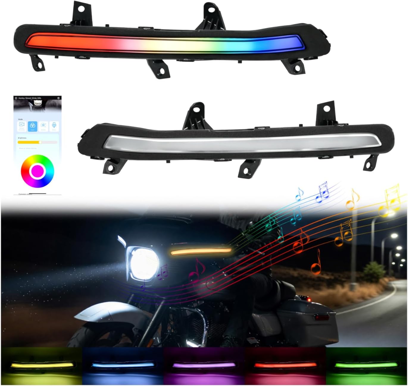 Smart RGB Batwing Fairing Lights for Street Glide 24-25, App Controlled Colors Turn Signal with DRL for Harley FLHXSE 2023-2025 FLHXU 2025 Accessories
