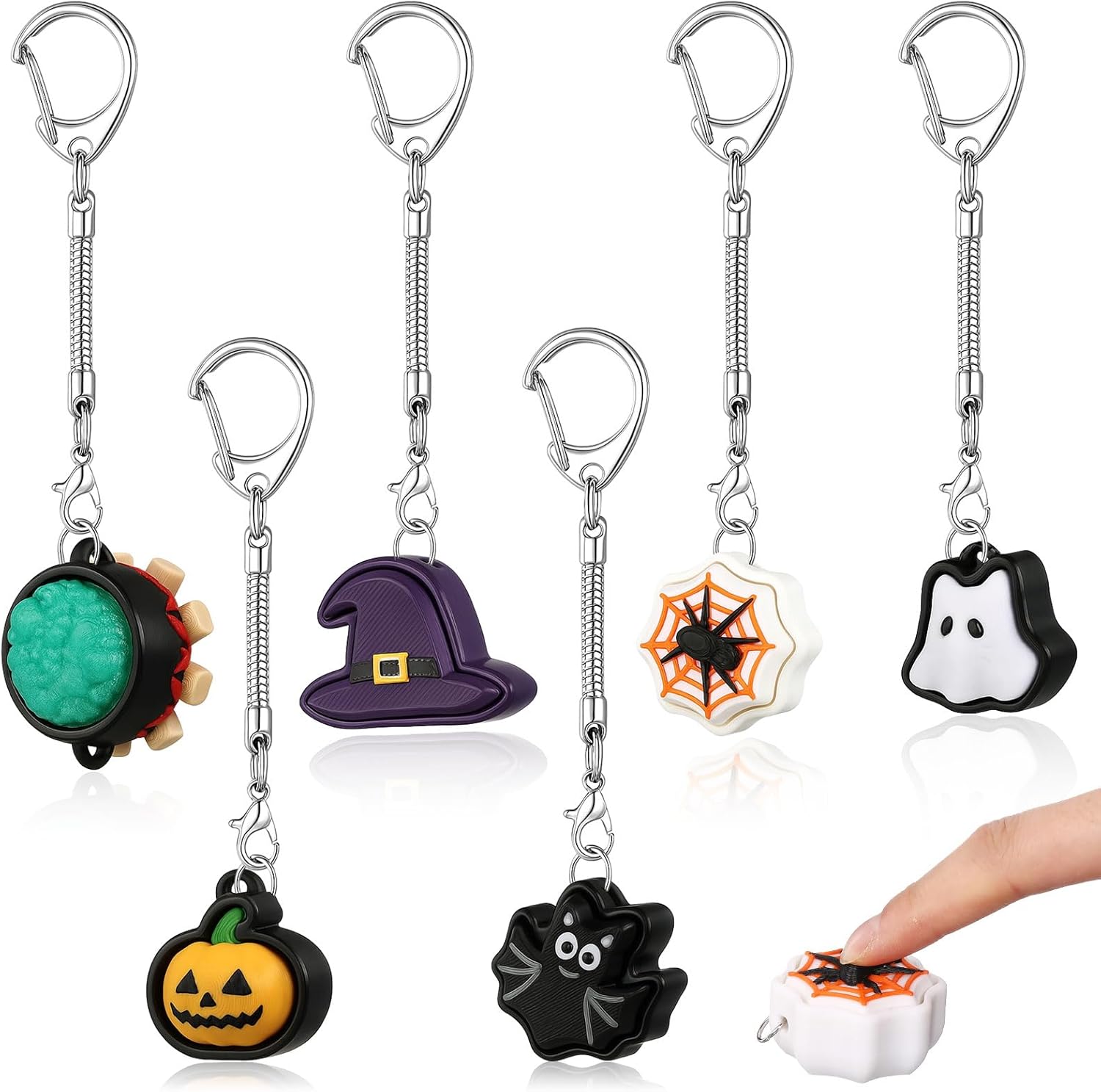 Honoson 6 Pcs Halloween Clickers Fidget Cute Fidget Keychains 3D Printed Halloween Goodie Bags Stuffers Party Favors Gifts with Sound Sensory Clicker Keyboard for Adults to Relief Stress