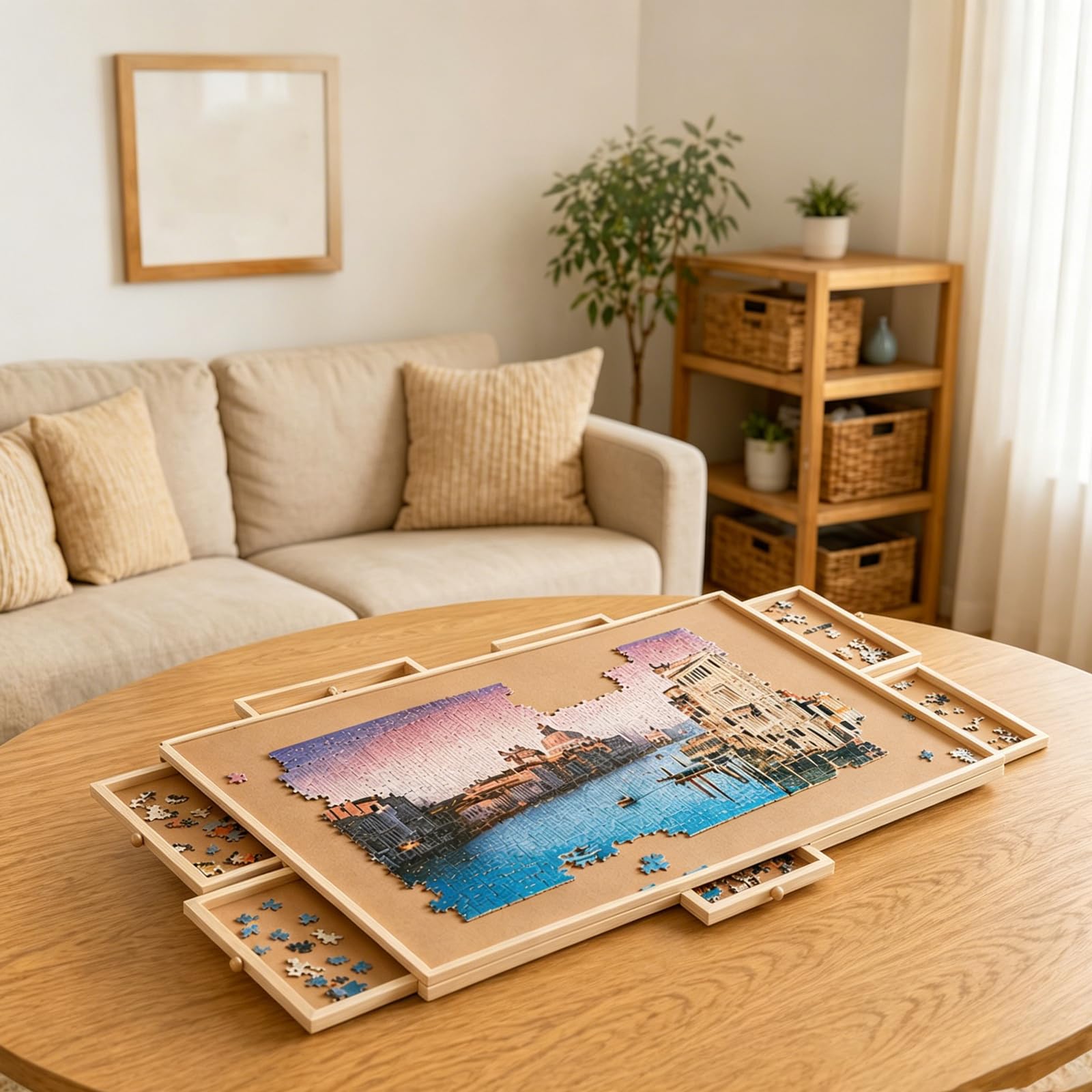 Tavolo Puzzle,Tavola del Puzzle,Tavolo Puzzle con Cassetti,Tavolo Puzzle Portatile,con Coperchio,con Cassetti,per Giochi Fino A 1500 Pezzis,per Adulti,per Tavolo E Divano
