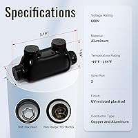 Vista 2 de 6 conectores de cable de aluminio aislados de múltiples tomas de 2 puertos 1/0-14 AWG, conector de cable hexagonal Allen de 3/16