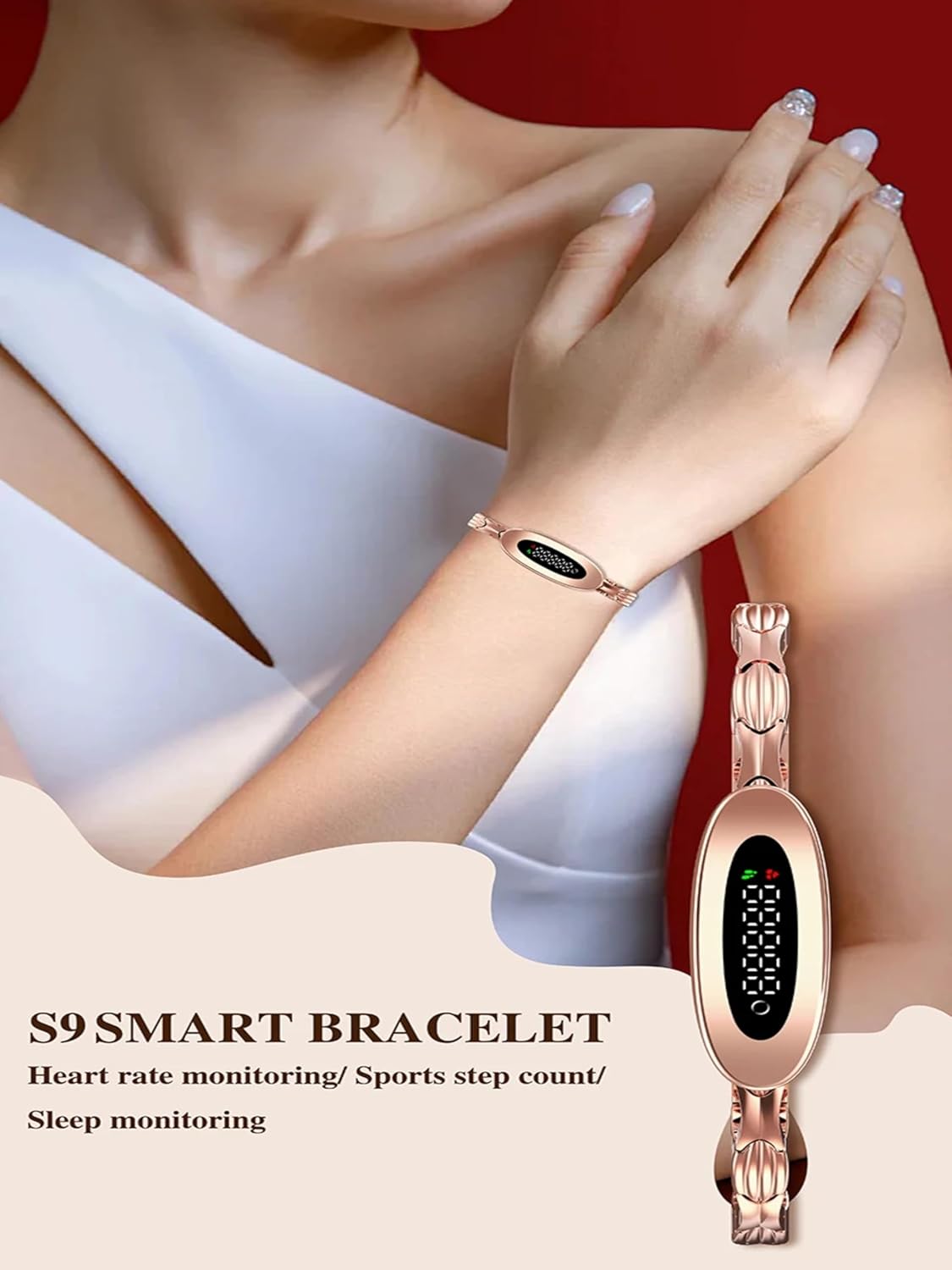Rose Gold Fitness Tracker for Women, Smart Bracelet Activity Tracker with Heart Rate, Blood Oxygen & Sleep Monitor, IP68 Waterproof, Stainless Steel Band, Step & Calorie Counter, Menstrual Cycle