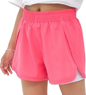 MEILONGER Mädchen-Badeshorts, schnelltrocknend, 2-in-1, mit Kompressionsfutter, Radfahren, Laufen, Sport-Shorts für Kinder