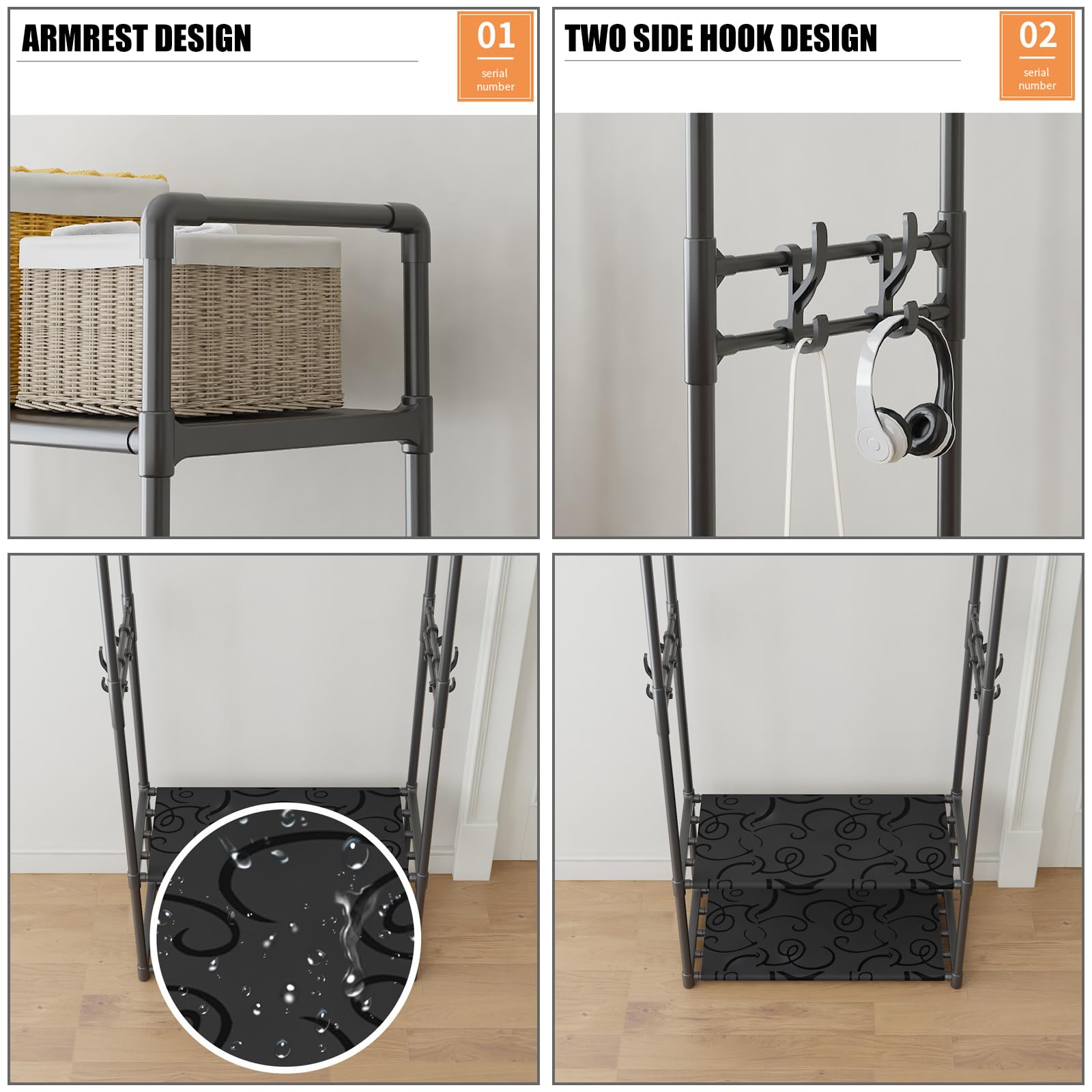 Stoff Aufbewahrungsregal, bodenstehendes, Haken, Schuhregal, Kleiderbügel, Garderobenständer, Ständer, Tasche, Aufbewahrung, Organizer, Zuhause, platzsparende Organizer