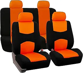 FH Group Capa de assento de carro de tecido plano com ajuste universal (laranja/preta) (FH-FB050114, serve na maioria dos carros, caminhões, suv ou van)