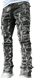YEOU Men's Stacked Skinny Jeans - Y2K Harajuku Style Ripped Denim Pants with High Waist
