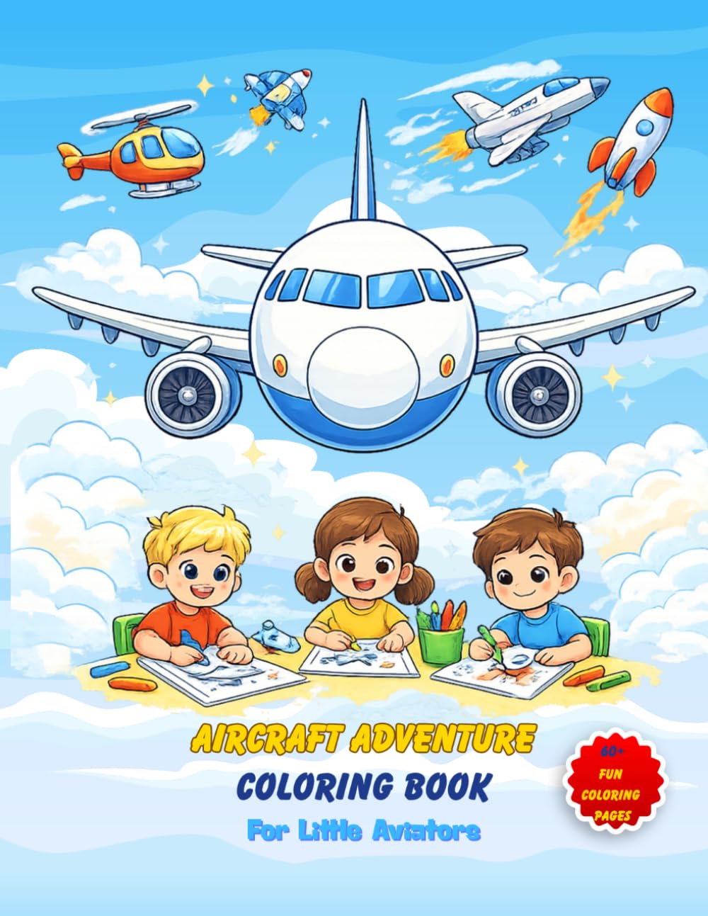 Airplanes & Aircraft Coloring Book for Kids Ages 3–8: Fun and Educational Coloring Book with Airplanes, Helicopters, Jets, Military Aircraft, Rockets ... 60+ Pages, and Simple Fun Facts for Kids