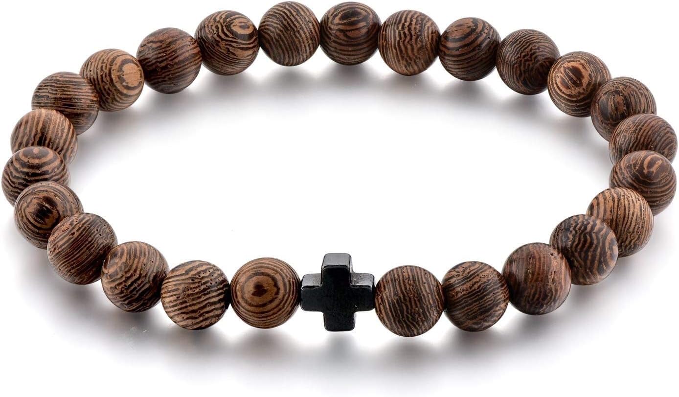 Christian Prayer Beads Bracelet – 25 8MM Wooden Beads & Cross – Adult Men/Women Size!