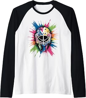 Goalie Mask Paint Splatter Ice Hockey Fan Raglan Baseball Tee