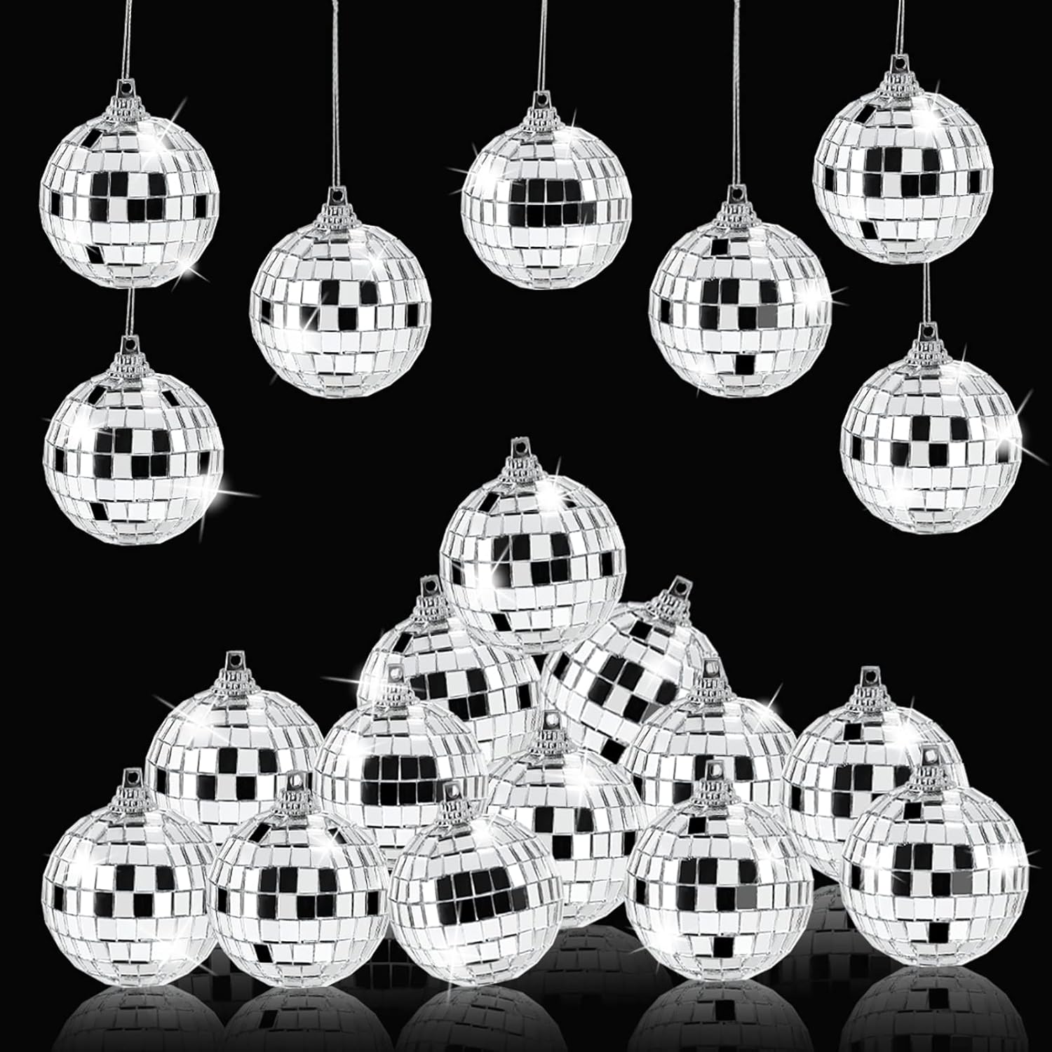 24 Pcs Mirror Disco Ball, Swovo 70s Silver Disco Hanging Ball with Reflective Mirror for Home Decorations, Christmas Tree, Party Favor, Game Accessories, Stage Props, Dance Supplies (1.97in/5cm)