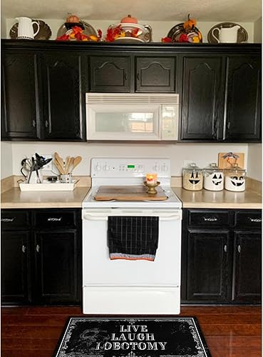 Miniatura 5 de Juego de 2 Alfombrillas de Cocina Góticas - Alfombras de Cocina Antideslizantes de Halloween Espeluznantes Negras Alfombra Gótica de Calavera