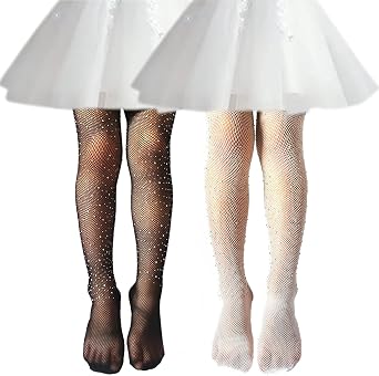UTTPLL Toddler Kids Girls Fishnet Stockings Sparkle Rhinestone Hollow Out Pantyhose Mesh Leggings Fashion Holiday Outfits