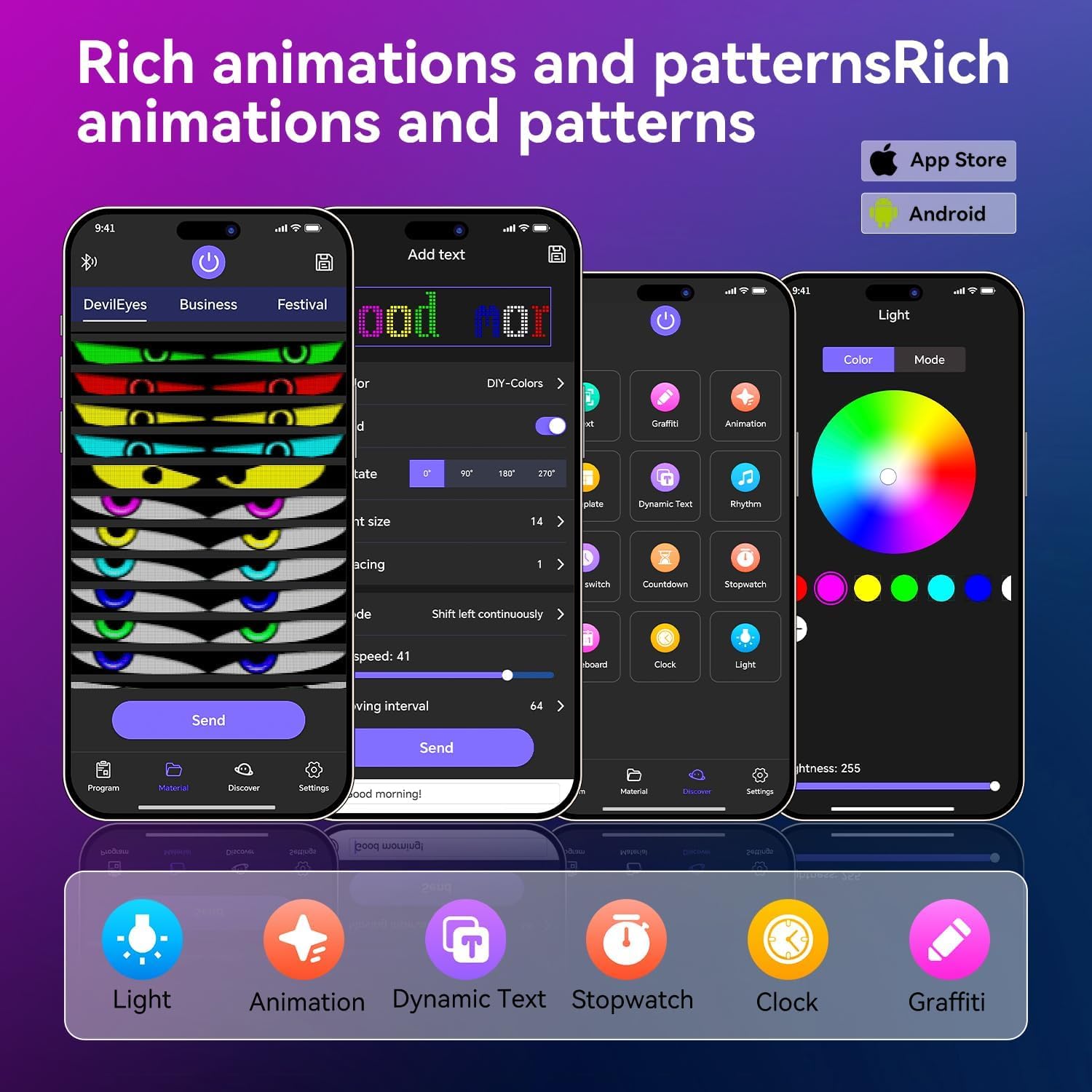 Cartello Led Programmabile：47x12cm Flessibile Display LED, Insegna Luminosa LED Sostegno Testo, Digitale, Animazione Display, programmabile Controllo app ricarica USB per Negozi, Feste, Pubblicità