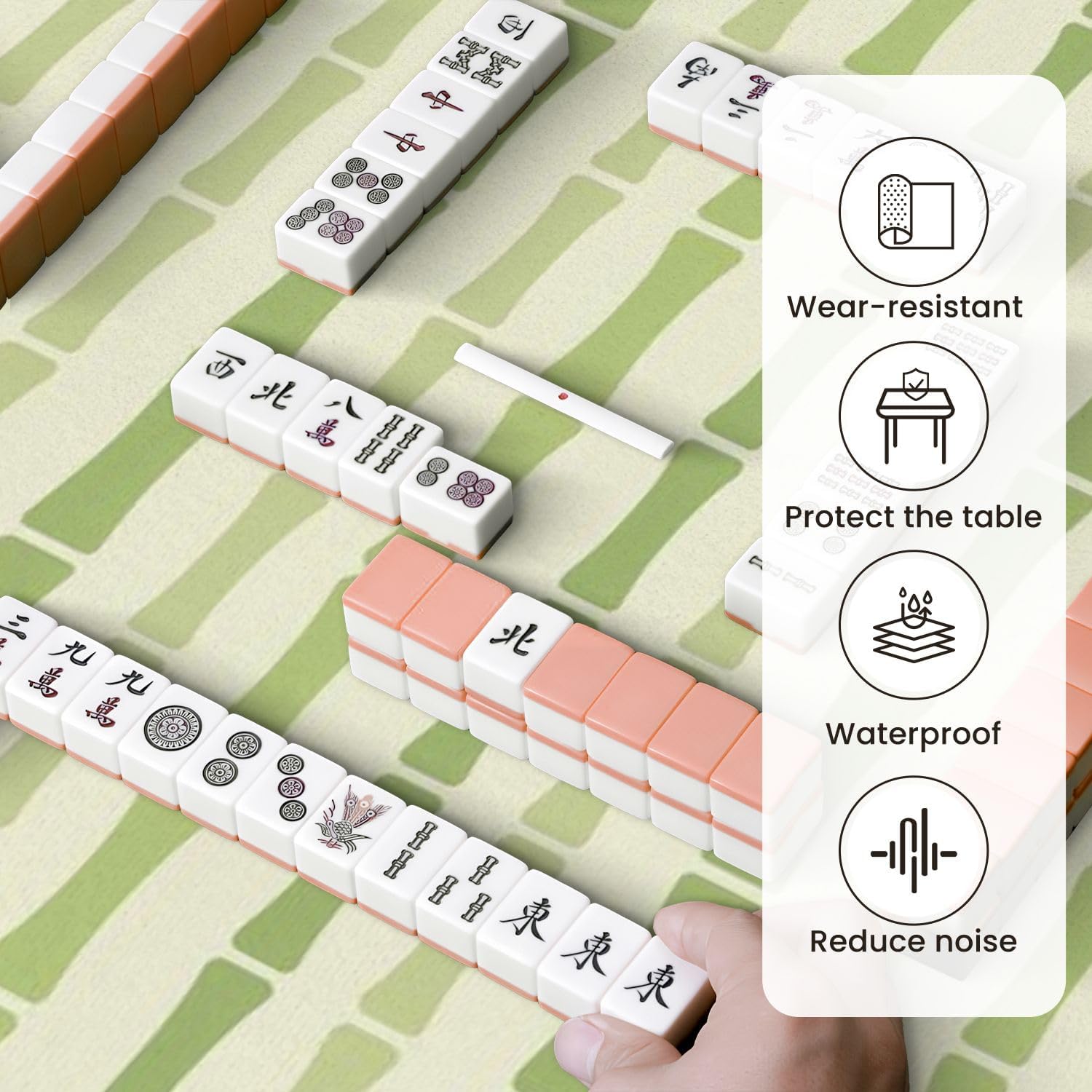 Mahjong Mat for Table Green Bamboo Inspired Seamless Vertical Stripes 31.5" x 31.5" Non-Slip Noise-Reducing Game Mat Premium Mahjong Accessories for Poker Dominoes Board Games