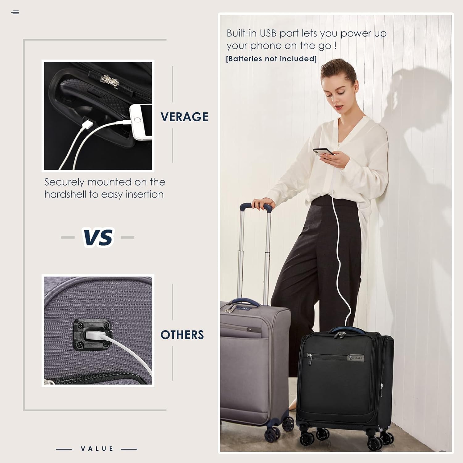 Buy VERAGE Carry On Underseat Luggage with Wheels & USB Port, Wheeled