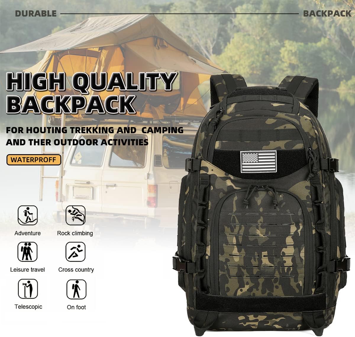 25L/45L Tactical Backpack Military Tactical Backpack Heavy Duty Molle Assault Pack for Work Gym Outdoors (2.0 45L-black camo, Large)
