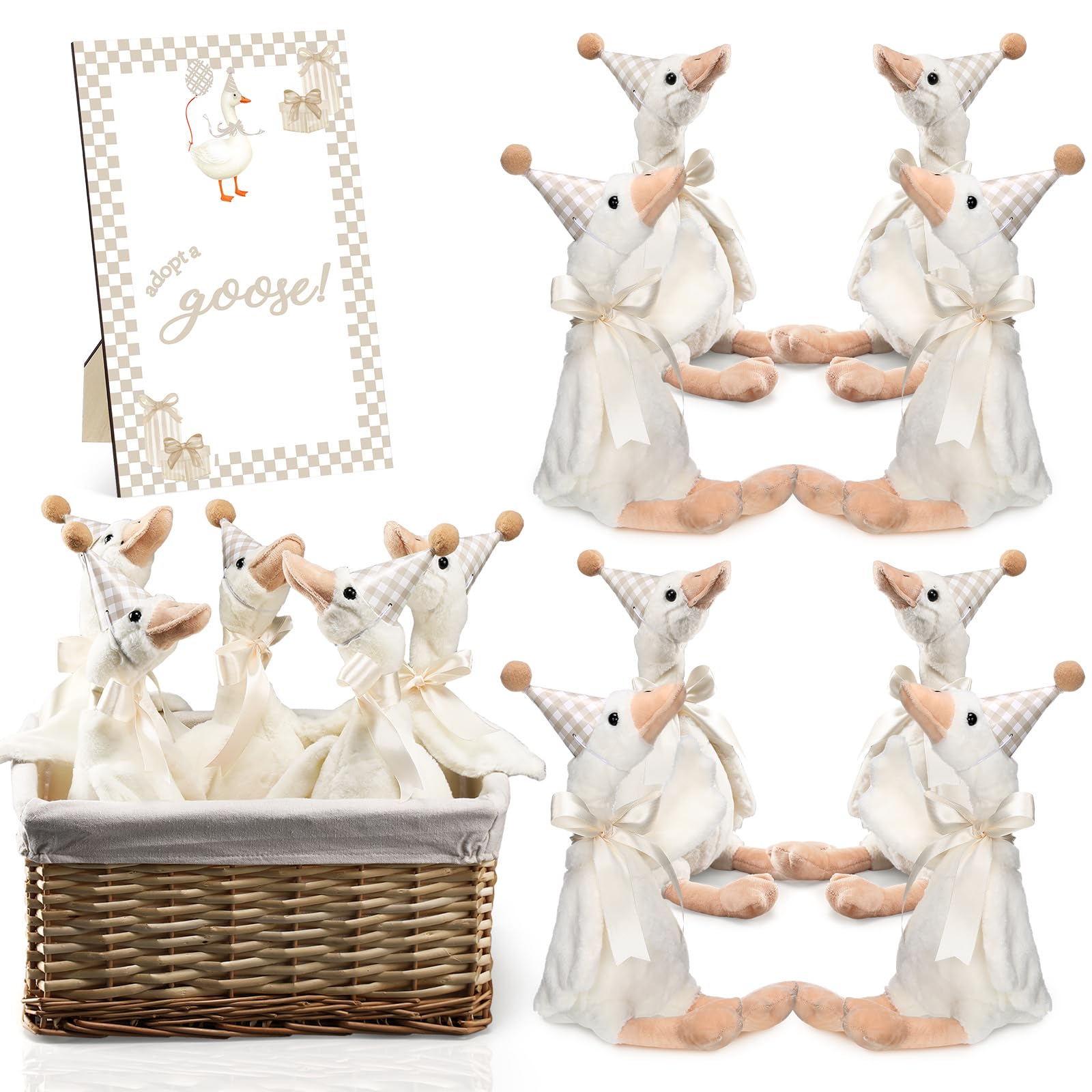 8 Sets One Silly Goose 1st Birthday Decoration 15.7 Inch Soft Silly Goose Stuffed Animal Hat with Wood Table Decor for 1st Birthday Party Baby Shower Decoration